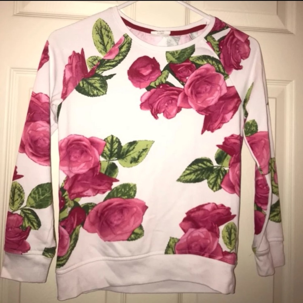WHITE AND PINK FLORAL LONG SLEEVE TOP